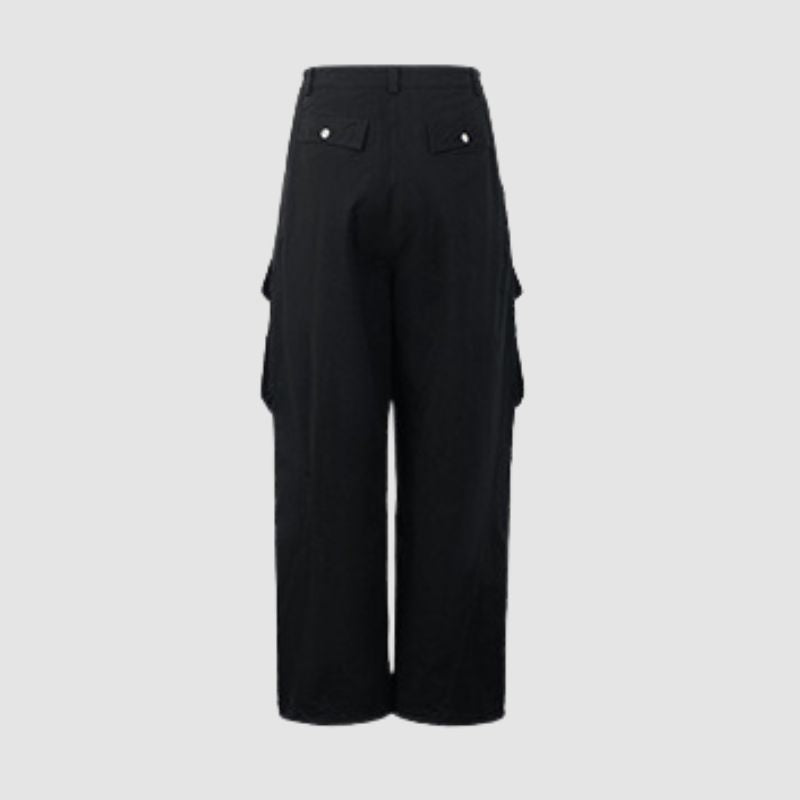 Side Pocket Patch Pleated Cargo Pants Black / M