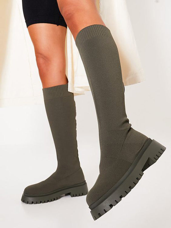 Knitted Flat Heel Sock Boots Green / 6.5/7