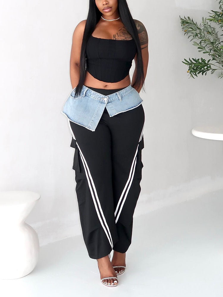 Denim Contrast Cargo Joggers Black / L