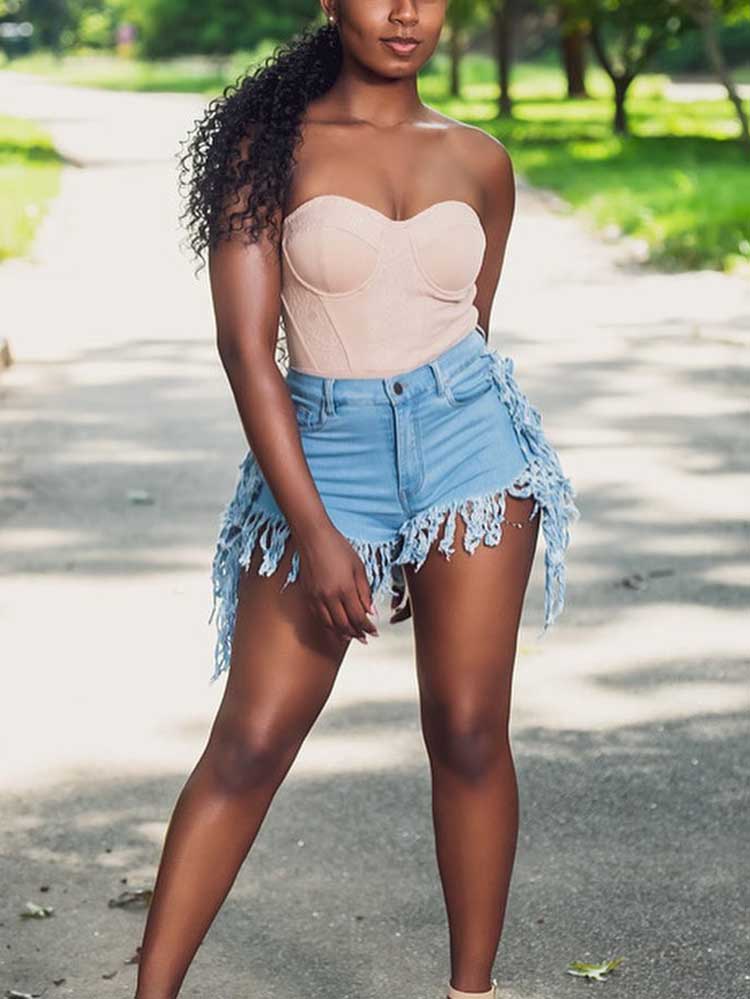 Denim Tassel Shorts Light Blue / XL