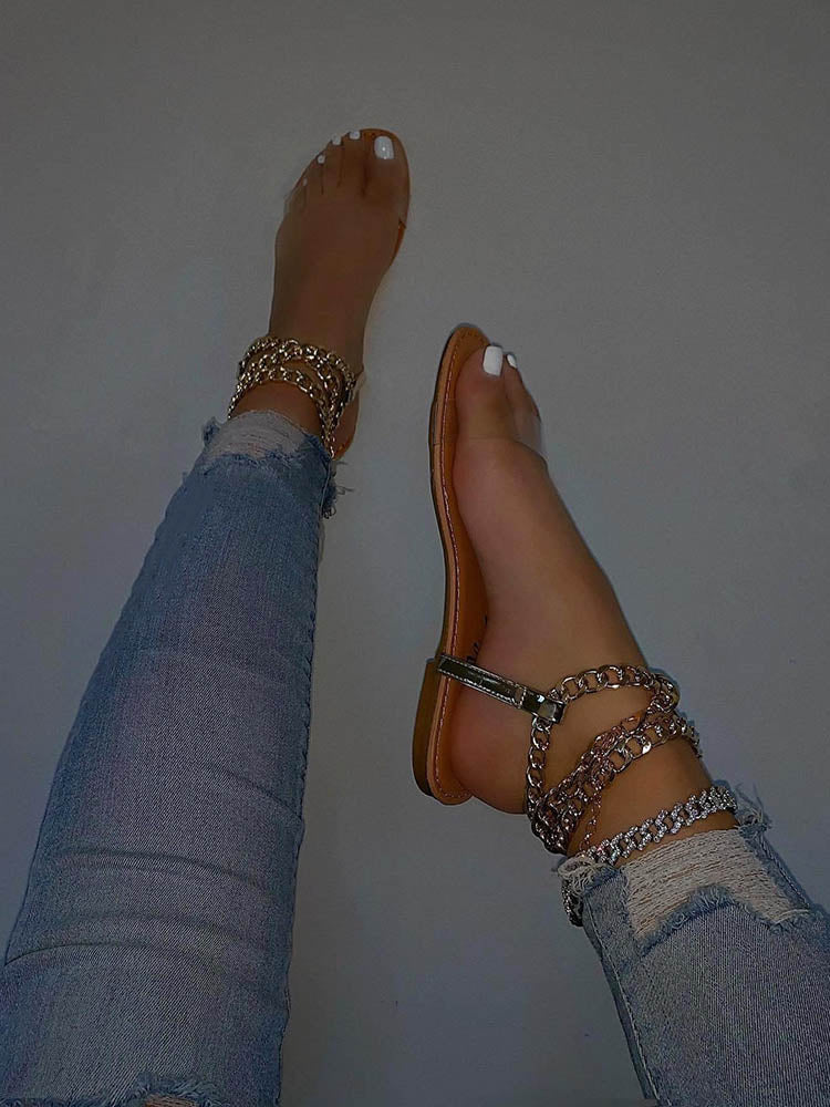 Chain Transparent Flat Sandals Brown / 5/5.5