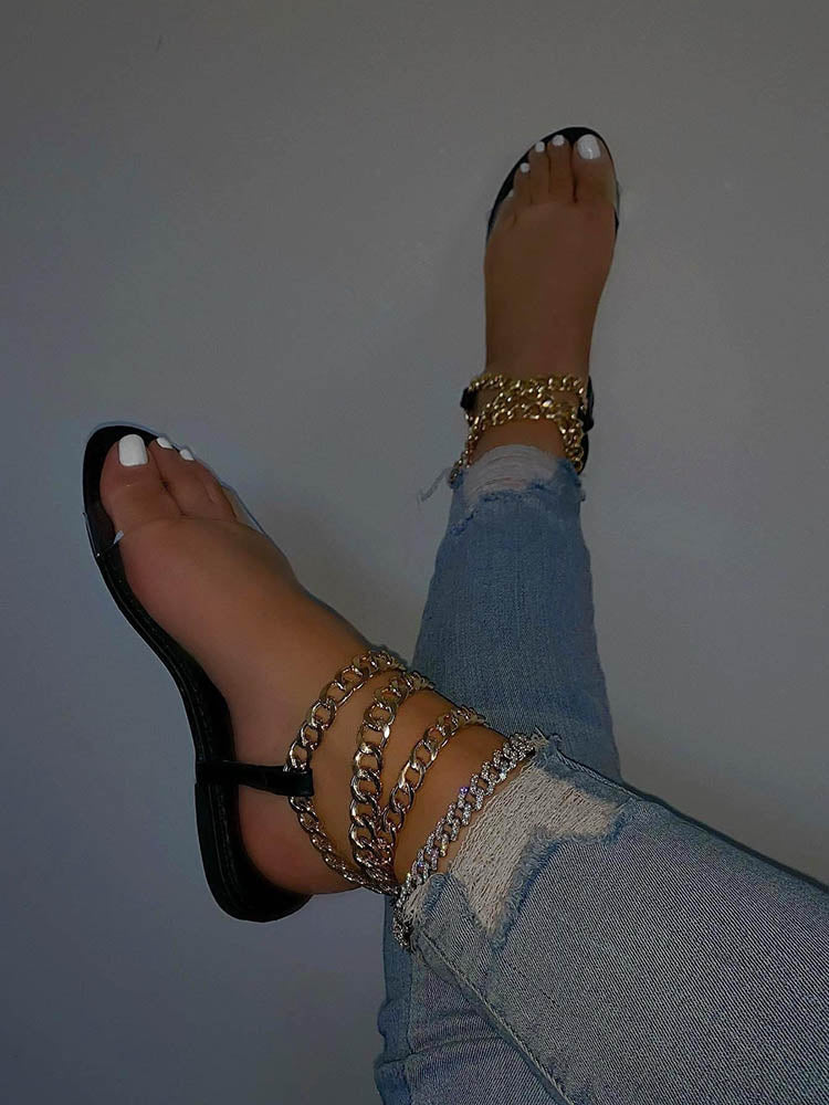 Chain Transparent Flat Sandals Brown / 7.5/8