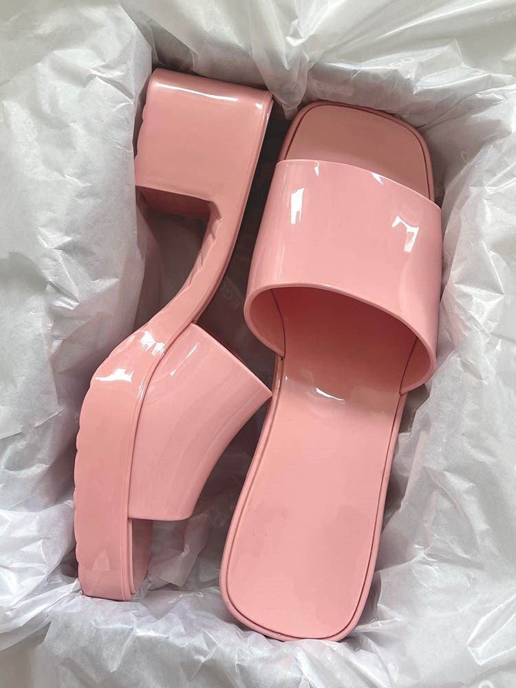 Jelly Chunky Heel Sandals Pink / 7.5/8