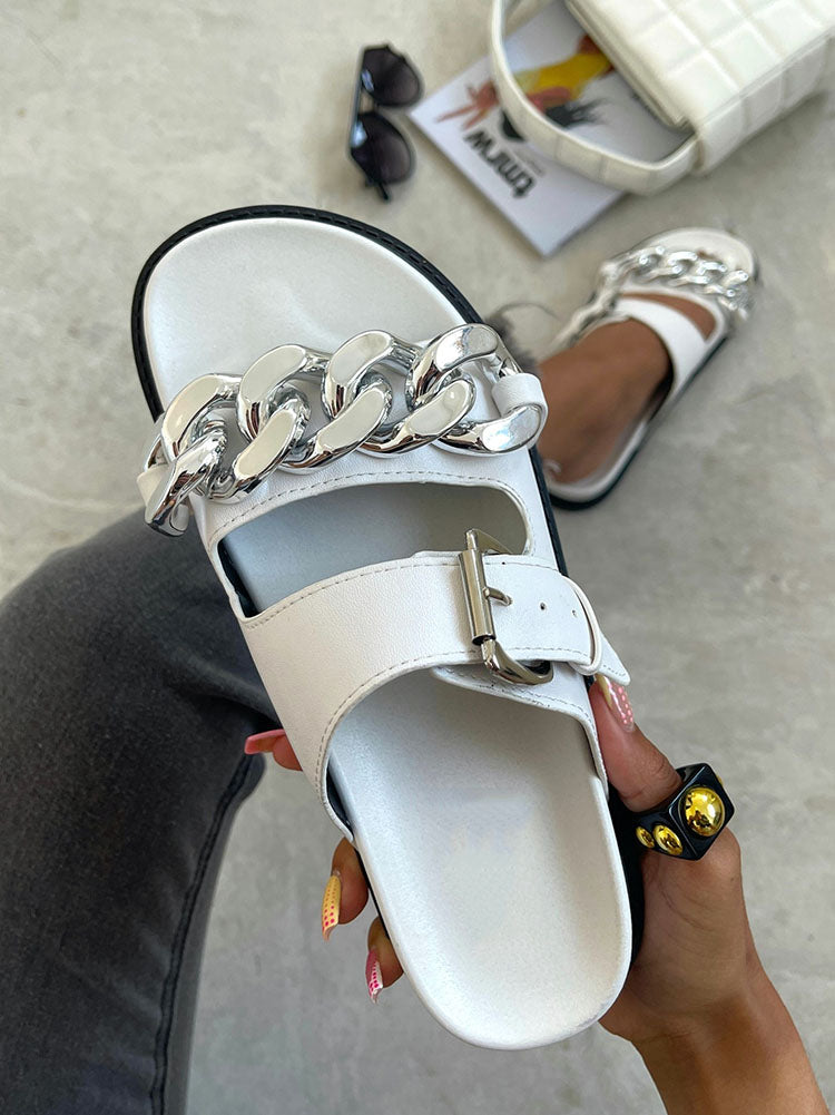 Chain Decor Double Buckles Sandals Green / 10.5/11