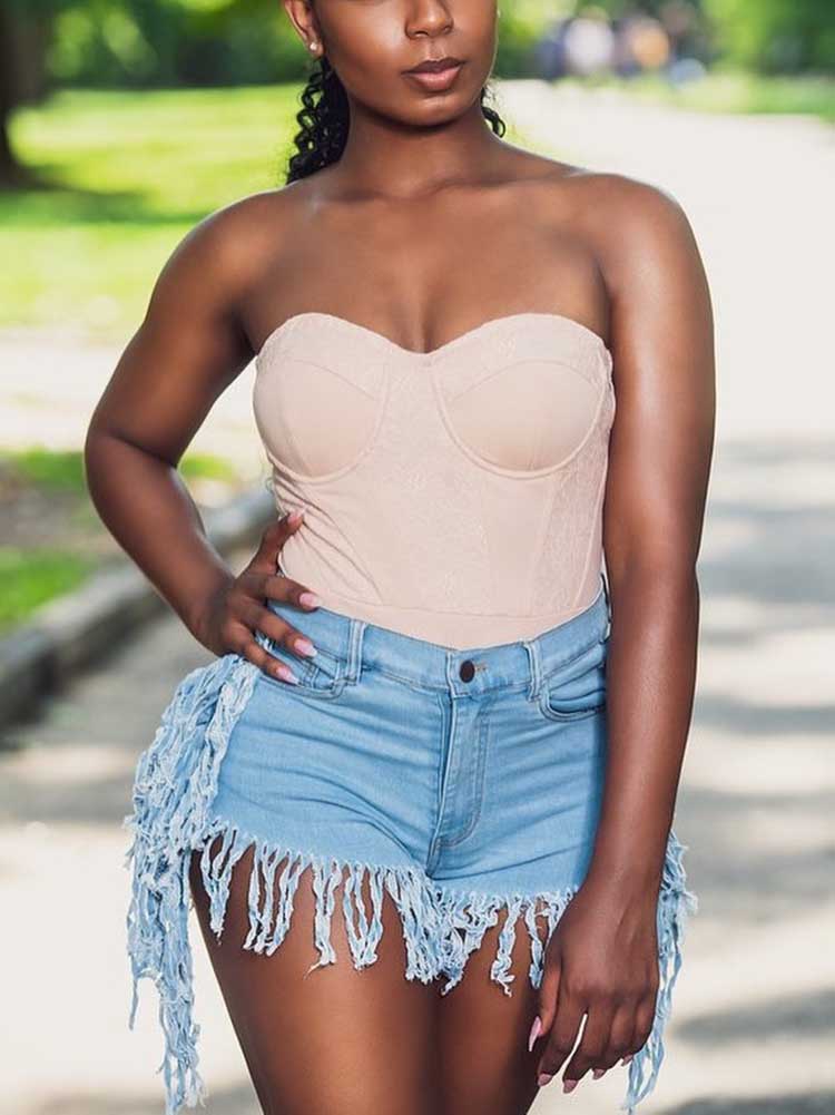 Denim Tassel Shorts Light Blue / L