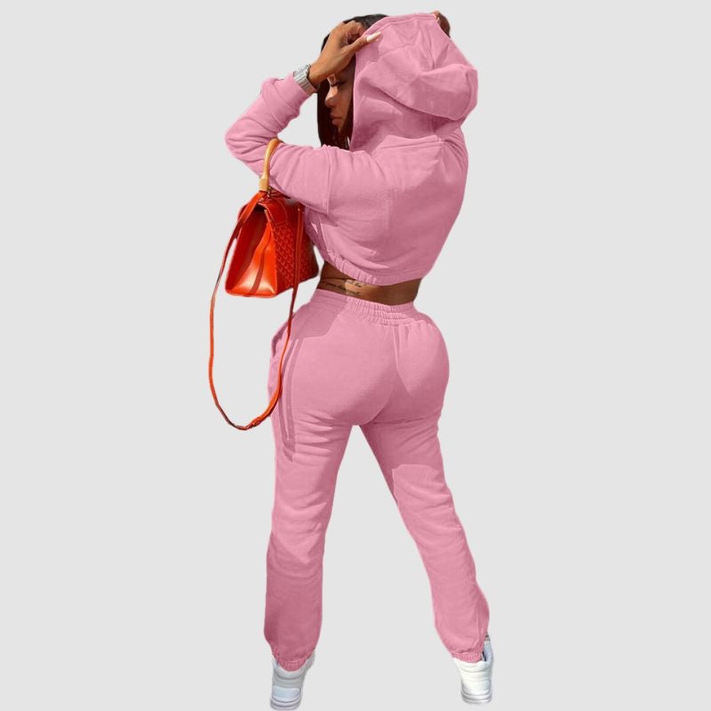 Solid Color Hoodies Drawstring Pant Set Rose / 2XL