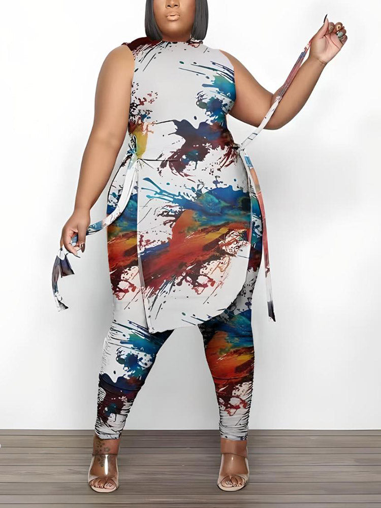 Printed Sleeveless Top Jogger Set Colorful / XL