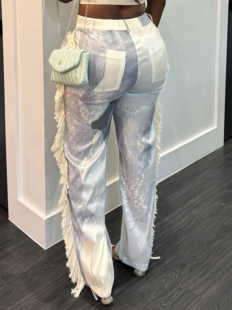 Watercolor Palette Fringe Pants Green / XL