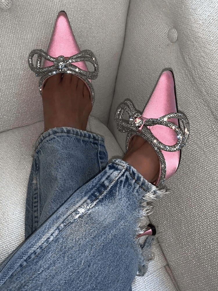 Rhinestone Bowknot Heel Pumps Pink / 8.5