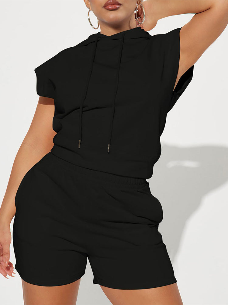 Hoodie Top & High Waist Shorts Black / M