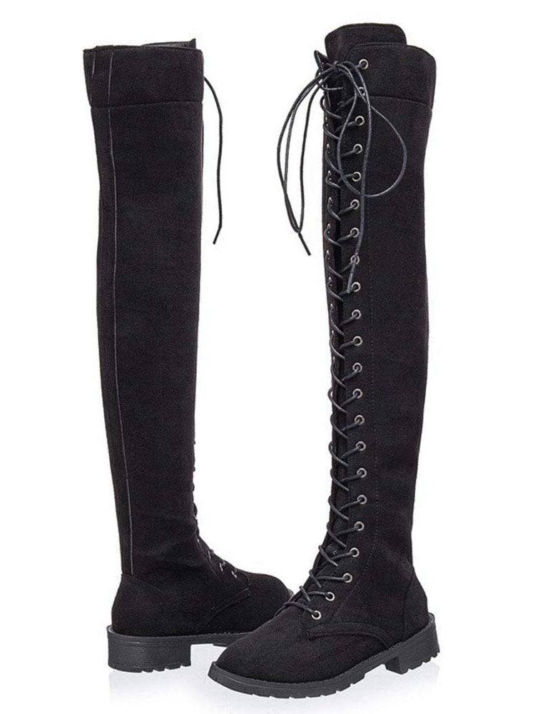 Lace Up Flat Suede Boots Khaki / 4/4.5