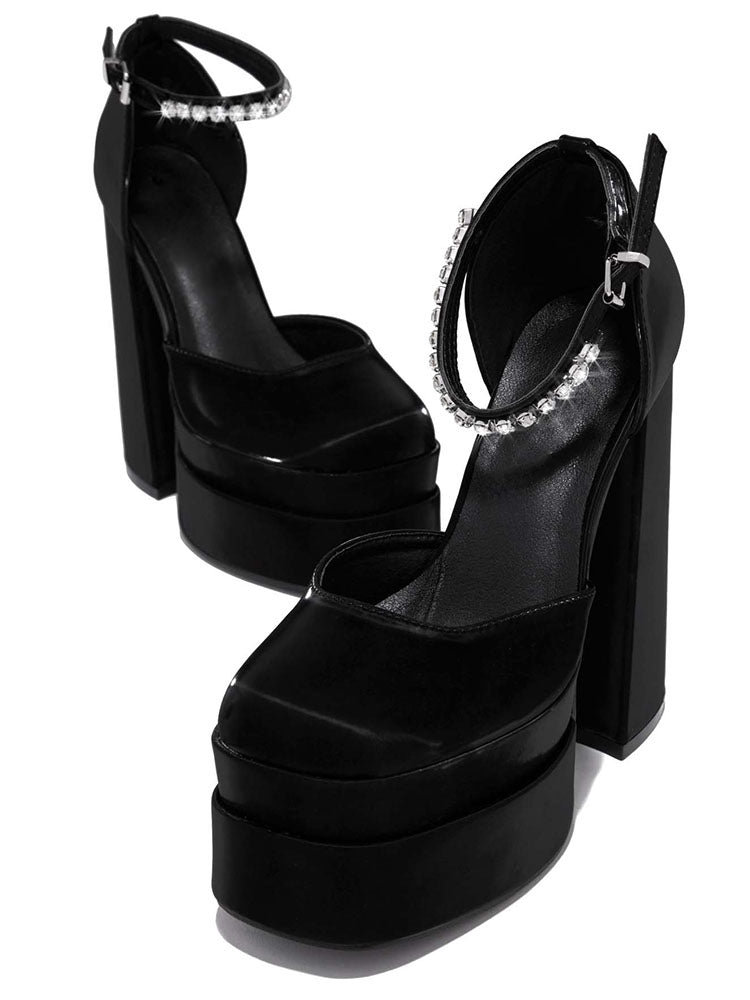 Rhinestone Decor Platform Heels Black / 10