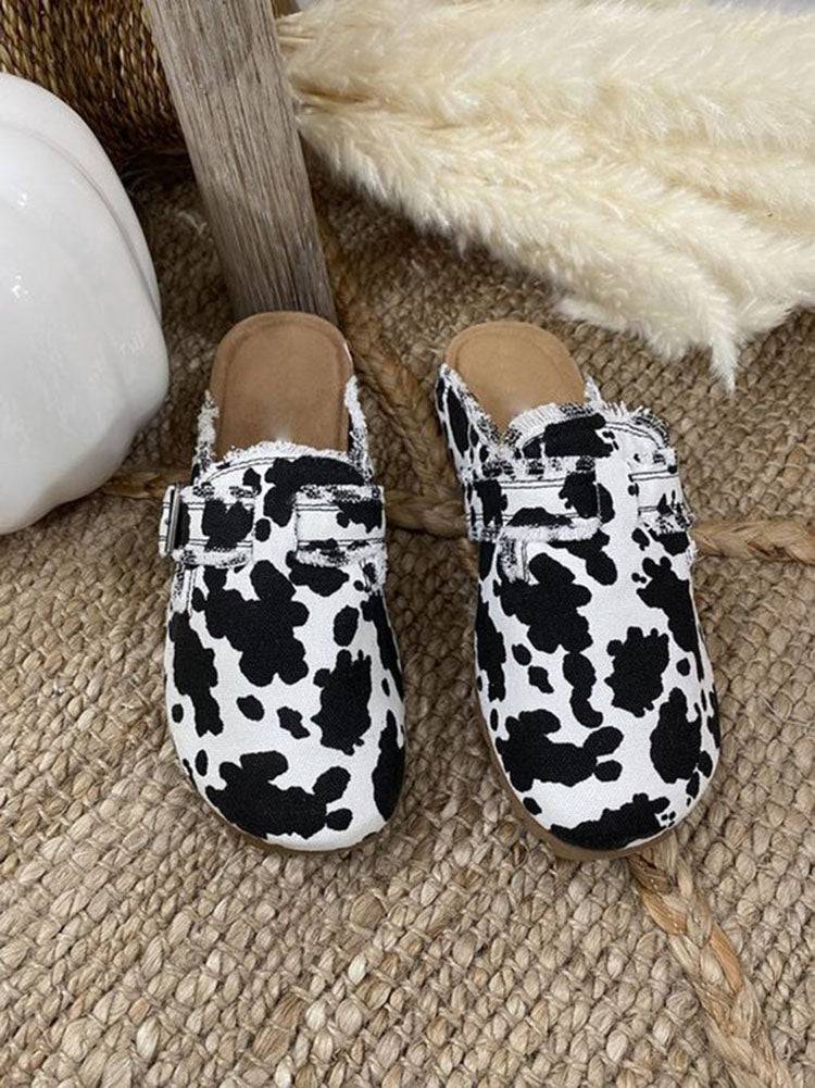 Cow Buckle Round Toe Slippers Cow / 7.5/8