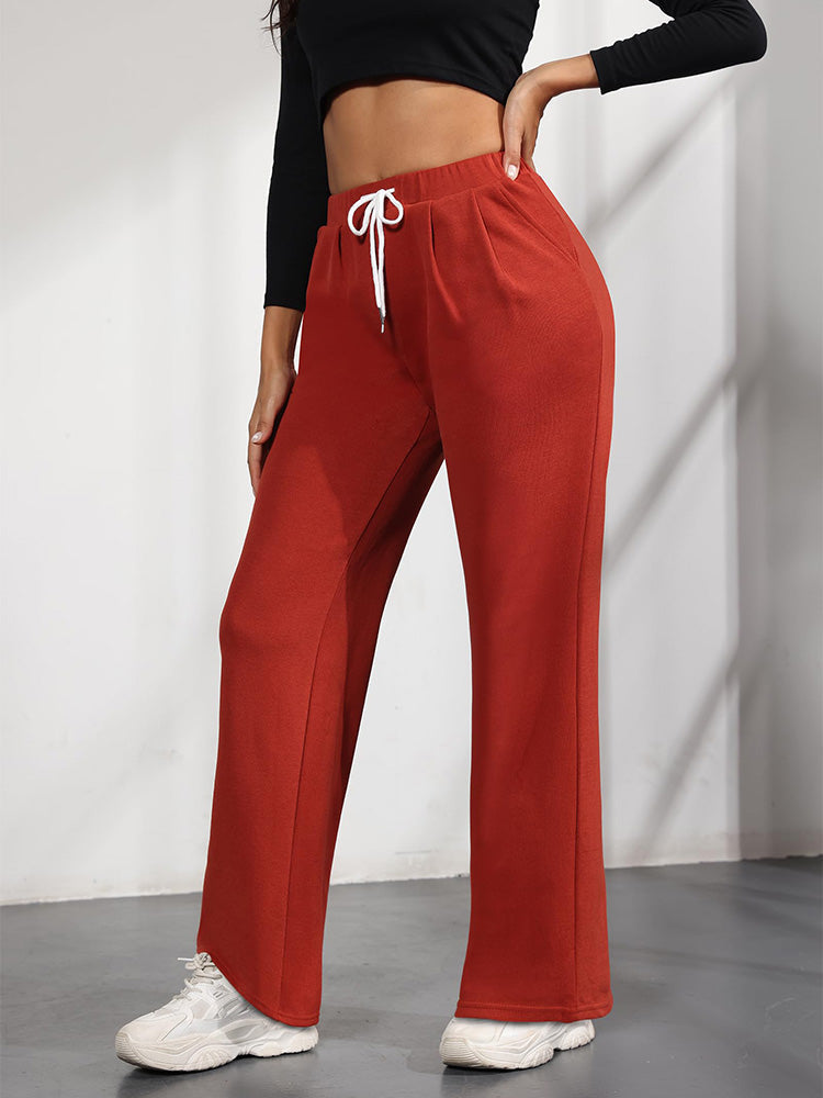 Elastic Waist Drawstring Sweatpants Brick Red / S