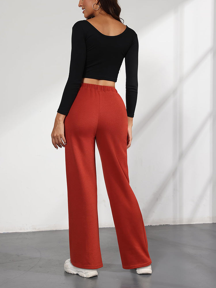 Elastic Waist Drawstring Sweatpants Brick Red / M