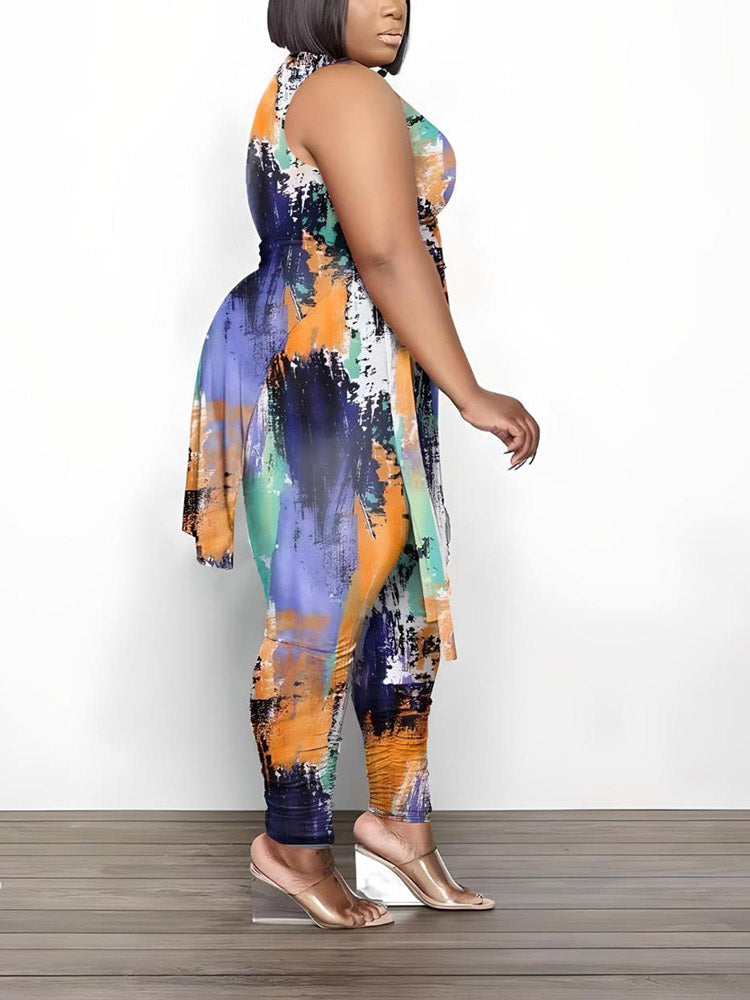 Printed Sleeveless Top Jogger Set White / 2XL