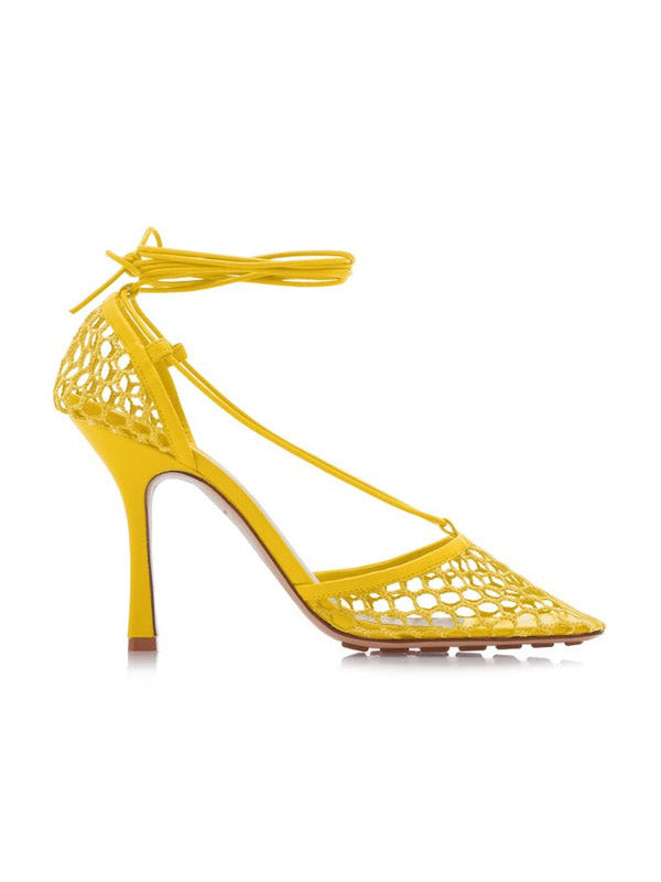 Square Toe Mesh Wrap Pumps Green / 7.5/8