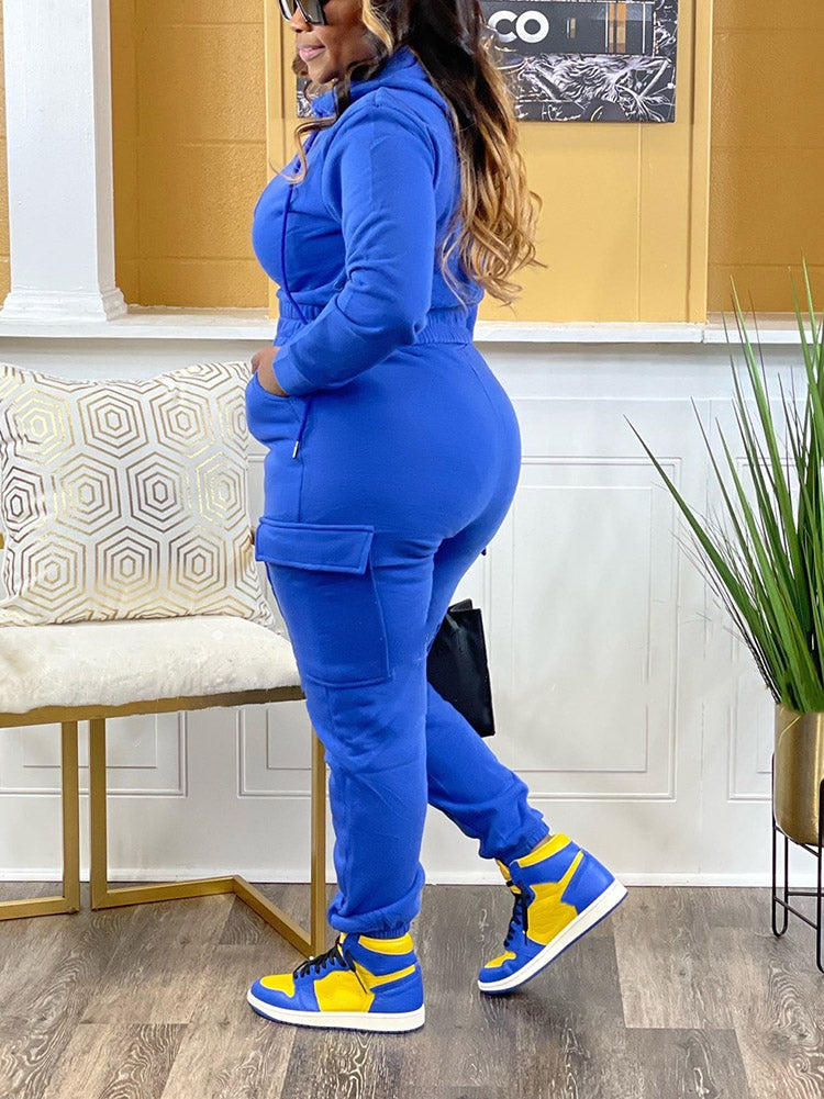 Crop Hoodie Jogger Set Blue / S