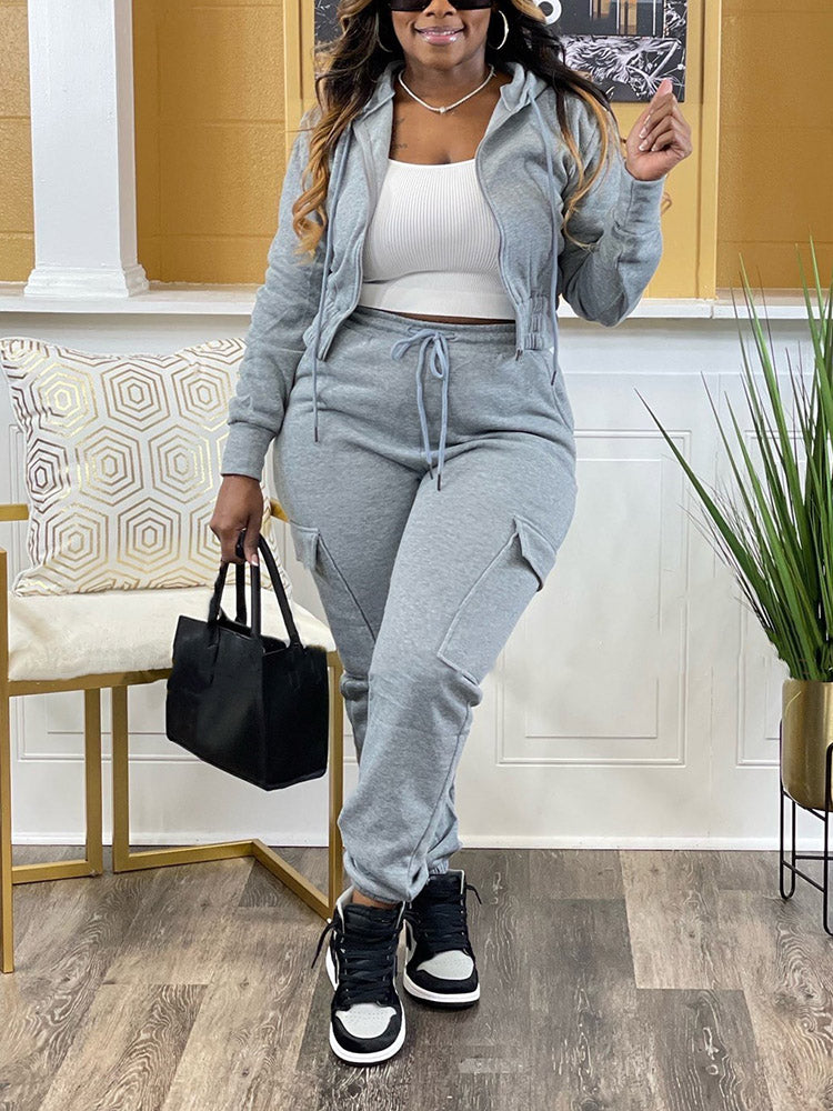 Crop Hoodie Jogger Set Gray / M
