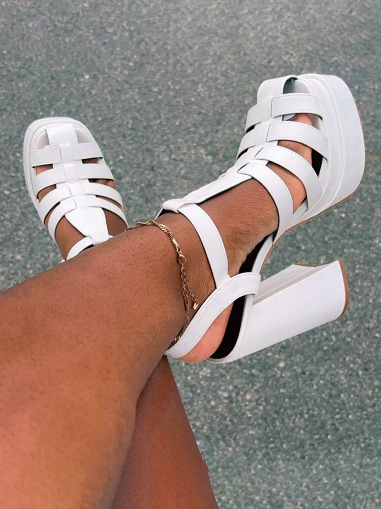 Braid Platform Chunky Heel Sandals White / 6.5/7