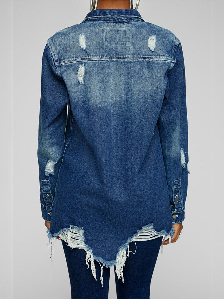 Ripped Denim Jacket Light Blue / M