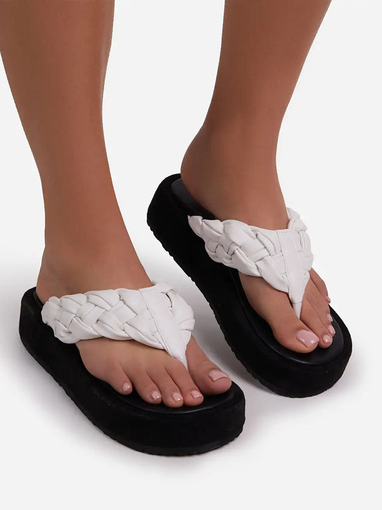 Casual Braided Flip-Flops Sandals White / 6