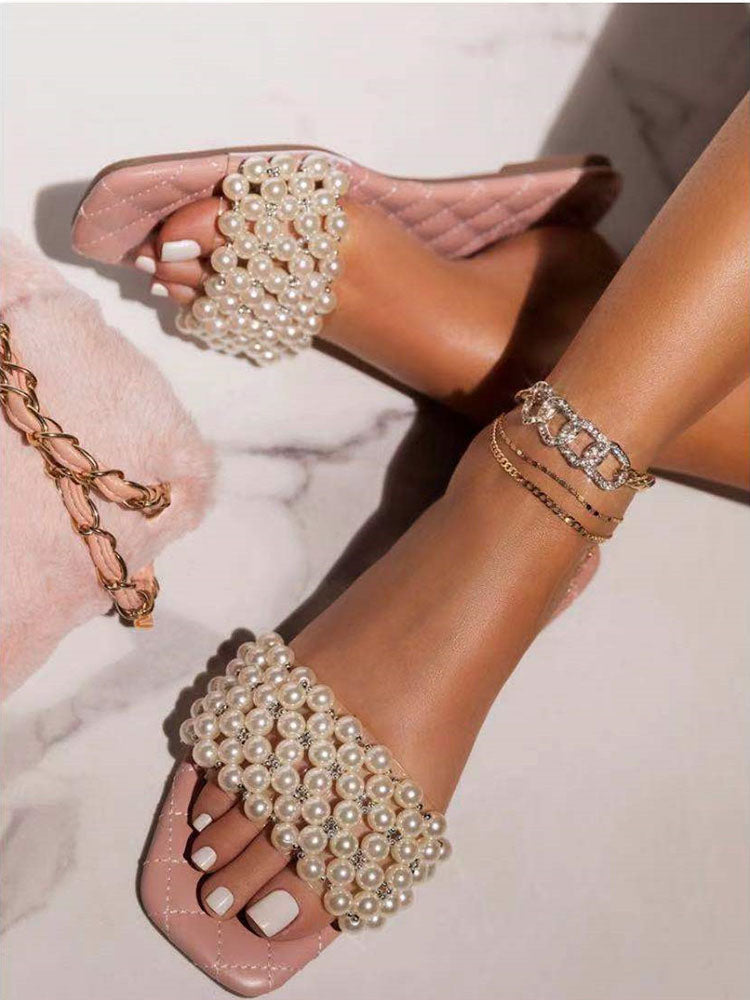 Pearl Decor Sandals Pink / 6