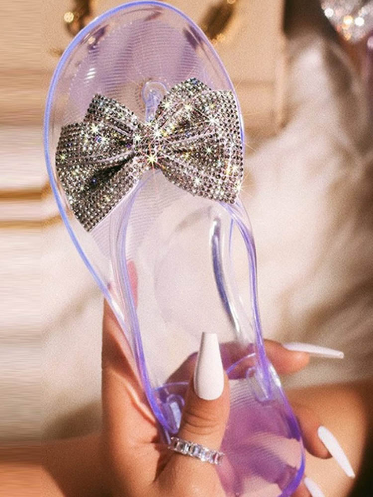Bow Rhinestone Flip-Flops Sandals Nude / 6.5/7