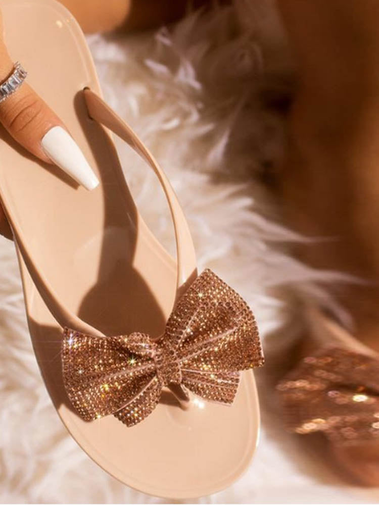 Bow Rhinestone Flip-Flops Sandals Clear / 6