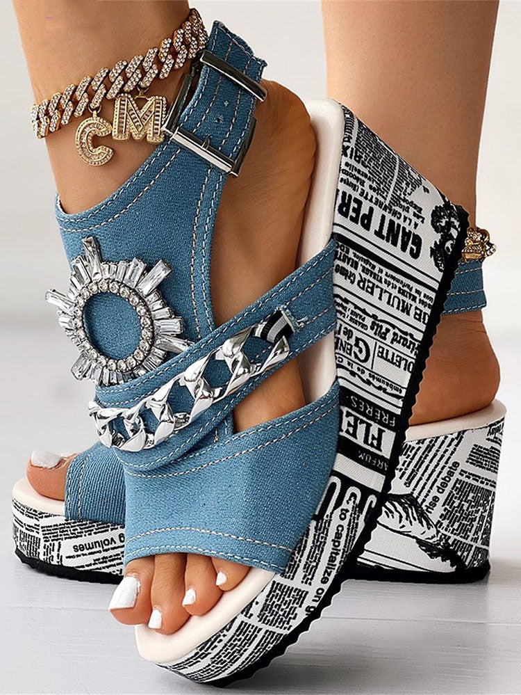 Denim Wedge Sandals Light Blue / 10.5/11