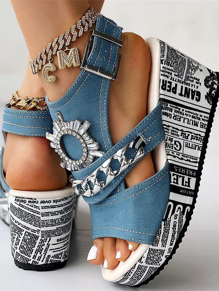 Denim Wedge Sandals Blue / 10.5/11