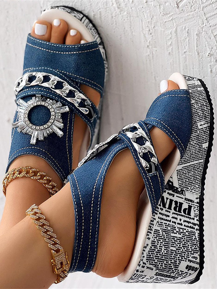 Denim Wedge Sandals Blue / 8.5