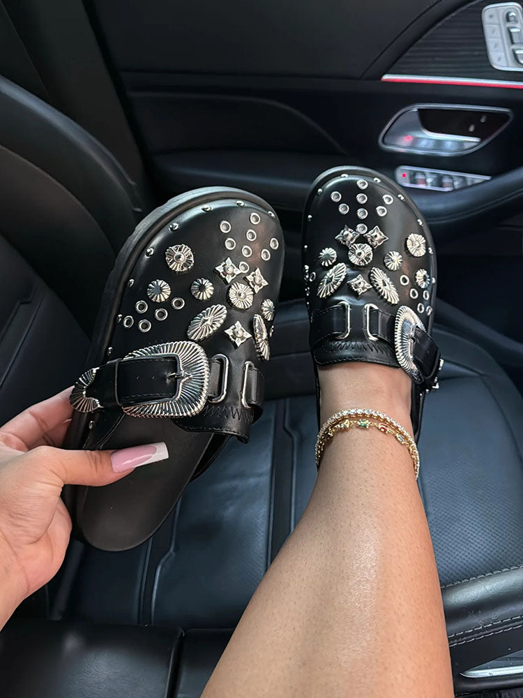 Buckle Slip On Slides Black / 7.5/8