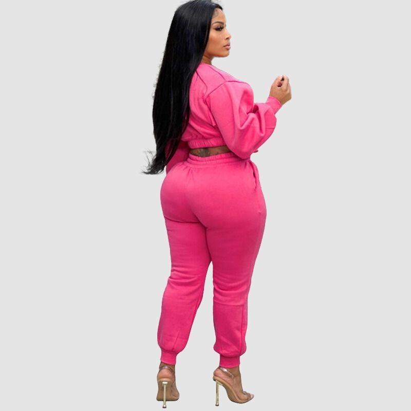 Crew Neck Crop Top & Drawstring Pant Set Rose / XL