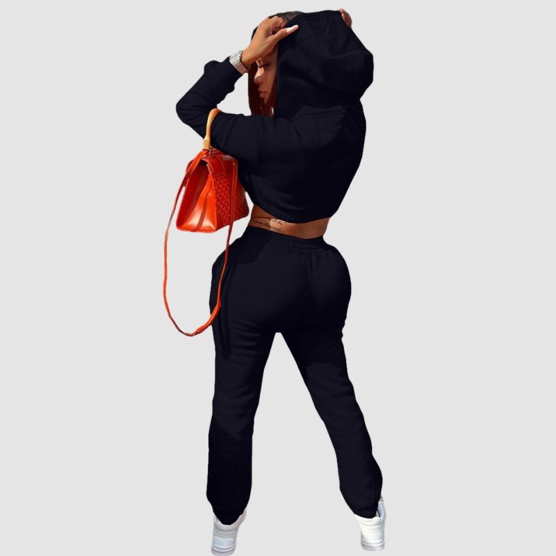 Solid Color Hoodies Drawstring Pant Set Rose / S