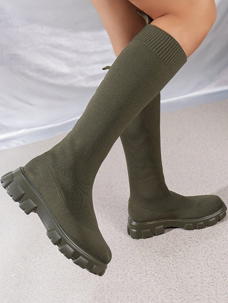 Knitted Flat Heel Sock Boots Green / 8.5