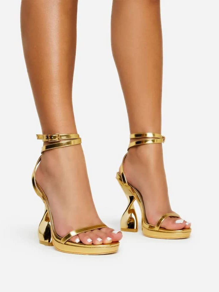 Metallic Sculptural Heel Sandals Gold / 6