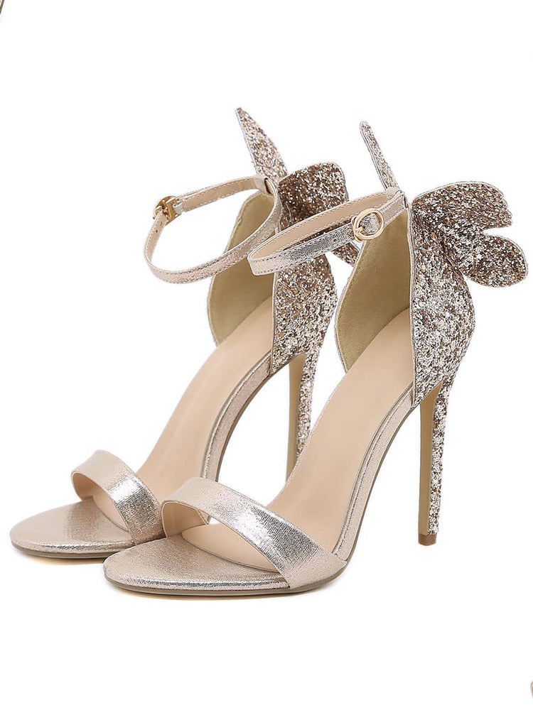 Women's Butterfly Sequin Ankle Buckle Heels Rose / 9/9.5
