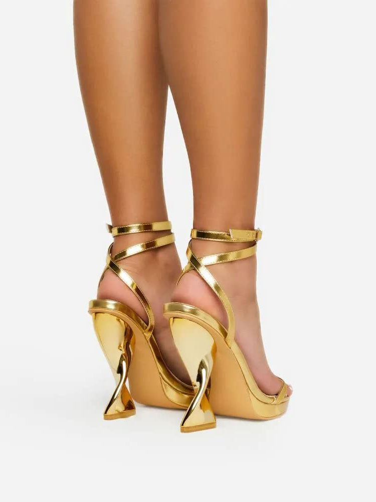 Metallic Sculptural Heel Sandals Gold / 7.5/8
