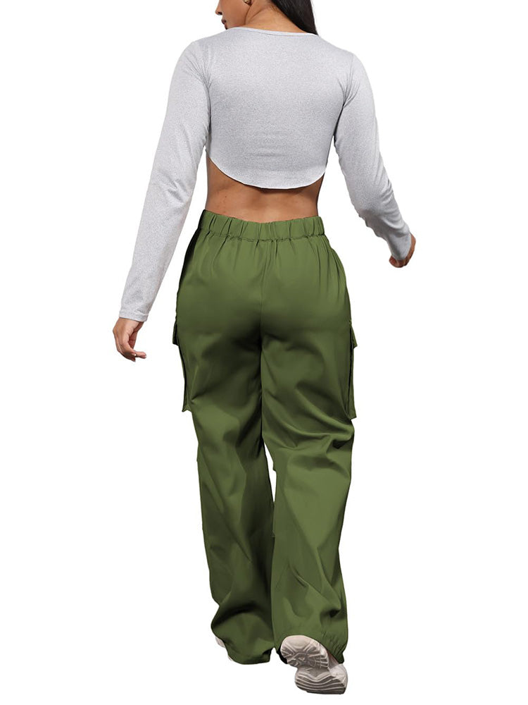 Elastic Waist Cargo Pants Arm Green / L