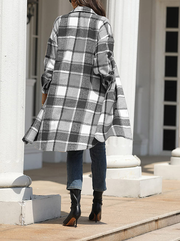 Flannel Pocket Plaid Cardigan Gray / XL