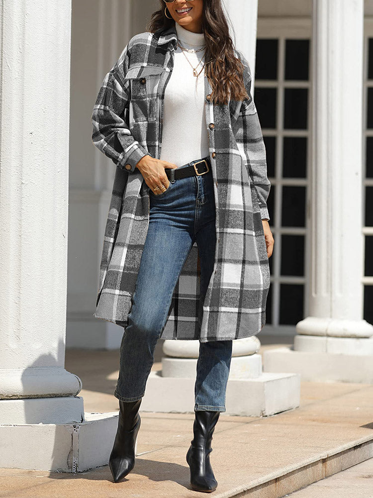 Flannel Pocket Plaid Cardigan Gray / M