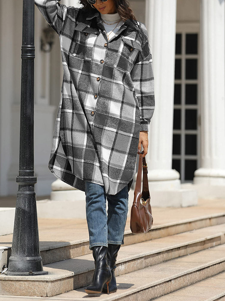 Flannel Pocket Plaid Cardigan Gray / L