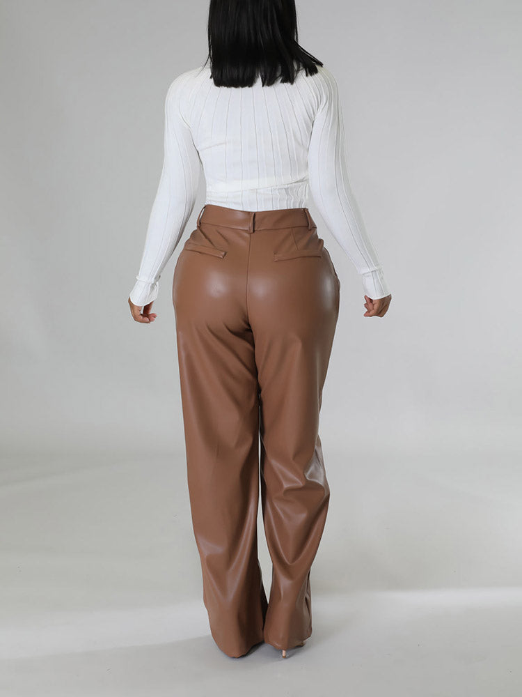 Wide-Leg PU Leather Pants Black / S
