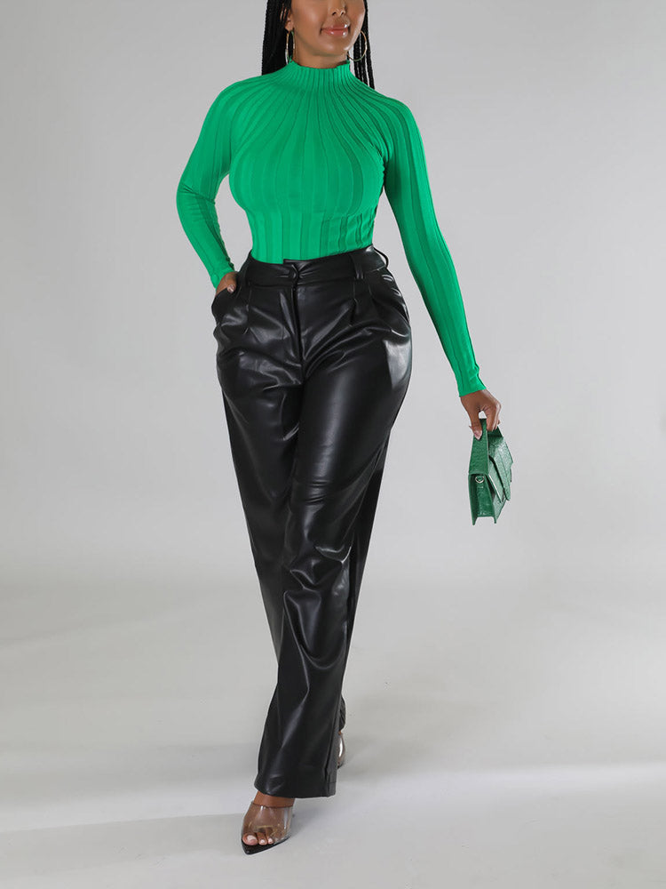 Wide-Leg PU Leather Pants Black / L