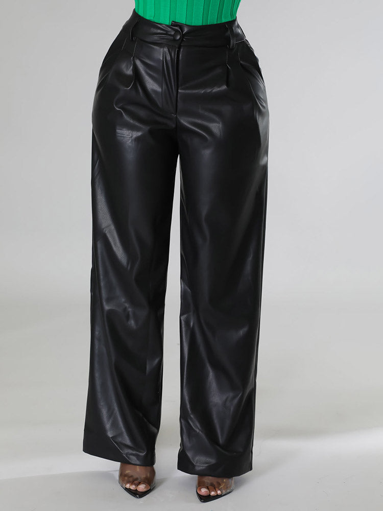 Wide-Leg PU Leather Pants Black / XL