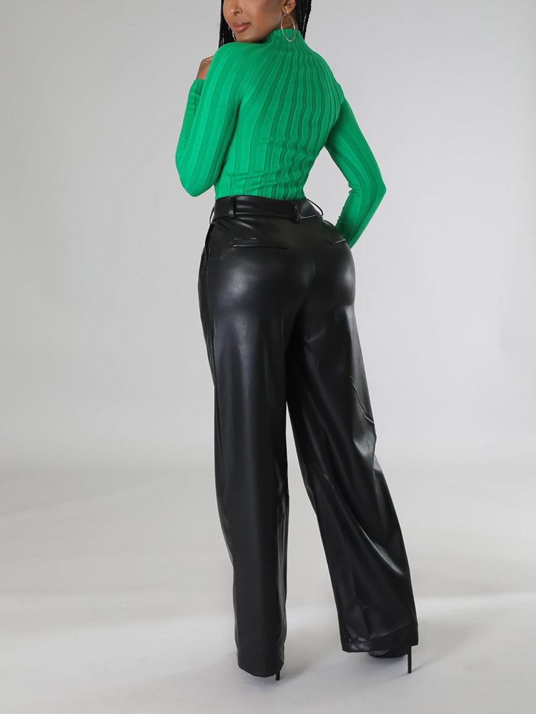 Wide-Leg PU Leather Pants Black / 2XL