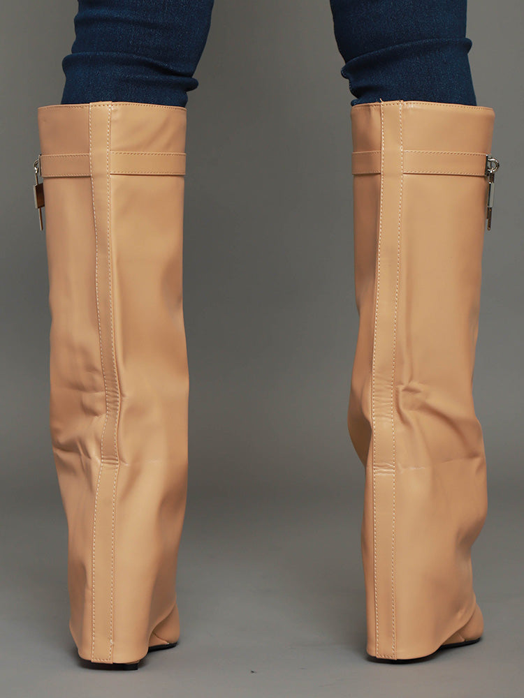 Lock & Key Leather Wedge Heel Boots Brown / 7.5/8