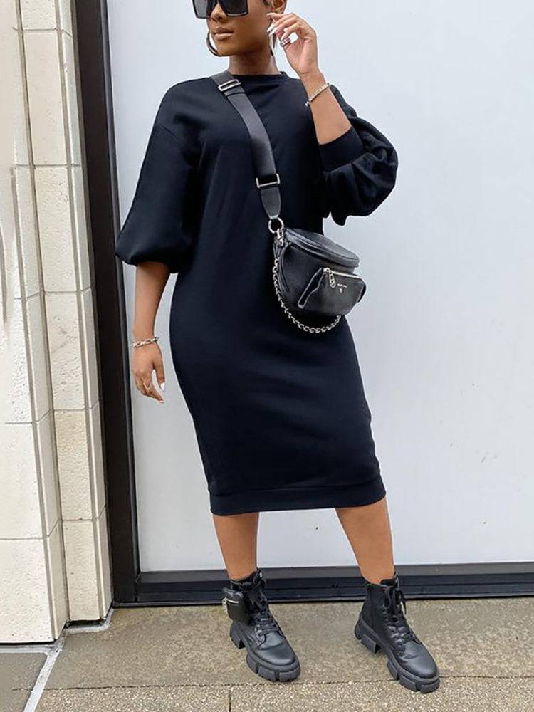 Three-Quarter Sleeve Midi Dress Gray / 4XL