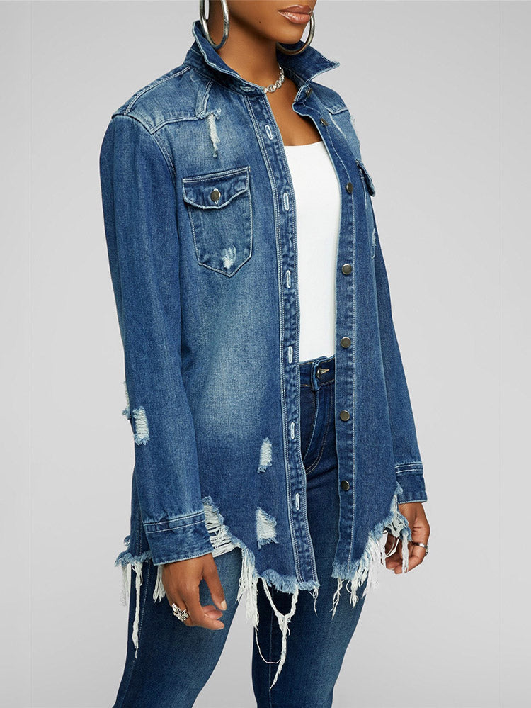 Ripped Denim Jacket Blue / 3XL
